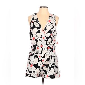 Modcloth Black & White Floral Just Want to Have Sun Surplice Romper Size Large